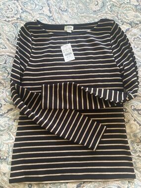 J. Crew Black & Gold Metallic Stripe Long Sleeve Top